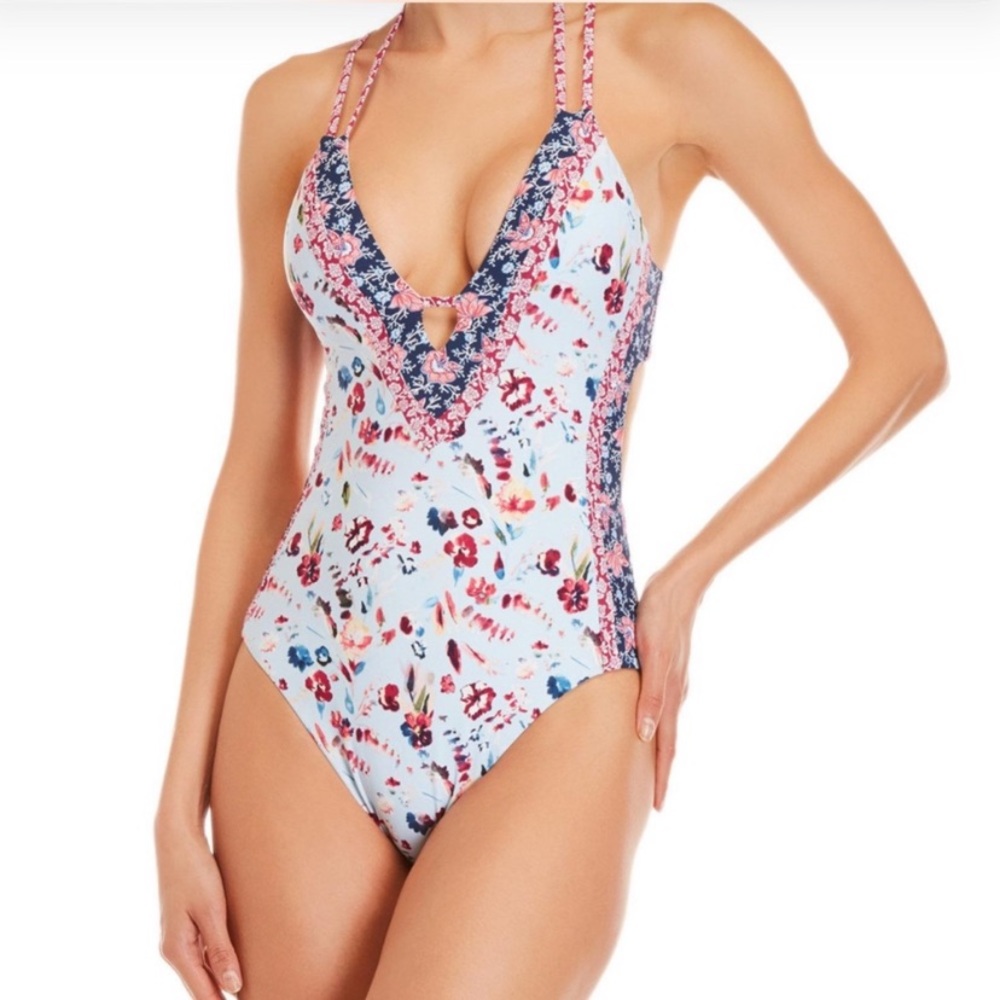Lucky Brand Floral Plunge One Piece Size Medium - Picture 3 of 14